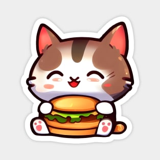 a cute cat holding a burger Magnet