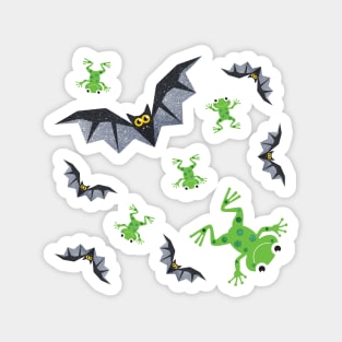 It's Raining (Sparkly Halloween) Bats and Frogs Magnet