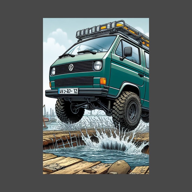 van in a puddle by Poodel