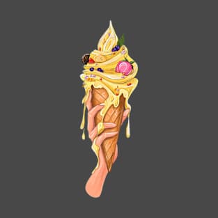 Yellow ice cream cone in hand. Yummy summer desert T-Shirt