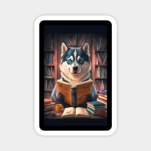 Bookworm Siberian husky Magnet