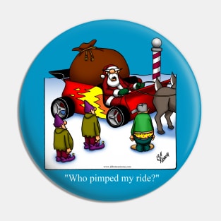 Funny Christmas Pimped Ride Santa's Sleigh Cartoon Pin