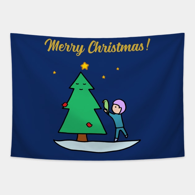 Merry Christmas - Sustainable Tree (Dark Blue) Tapestry by ImperfectLife