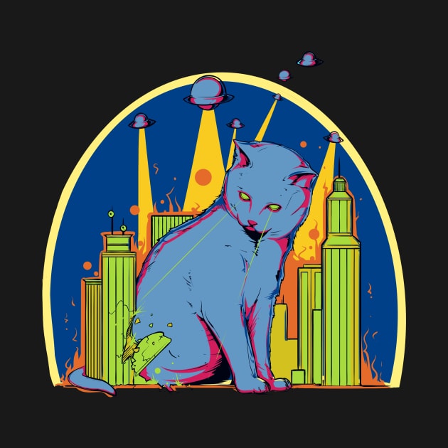 Giant Laser Cat From Space Attacks City by LittleBunnySunshine