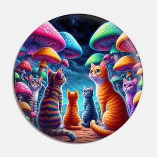 Psychodelic colorful cats with mashrooms Pin