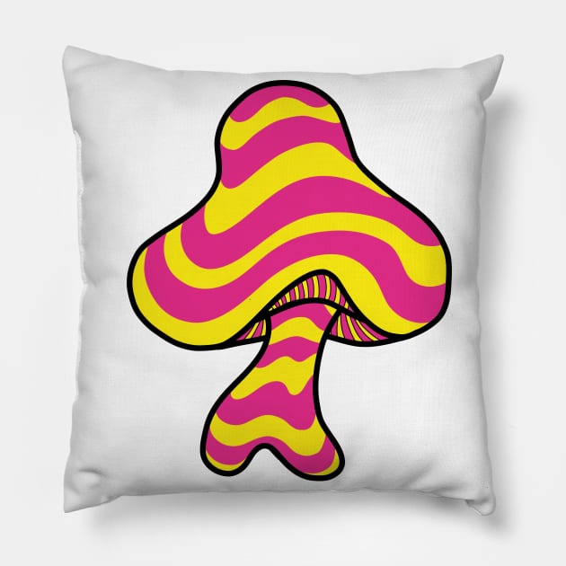 The Perfect Mushroom: Exotic Trippy Wavy Pink and Yellow Stripes Contour Lines Pillow by Ciara Shortall Art