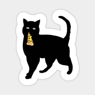 Black Cat Stealing and Eating Pizza Funny Magnet