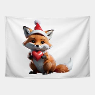 Fox in Santa's hat with a red heart. Funny Christmas animals /1 Tapestry