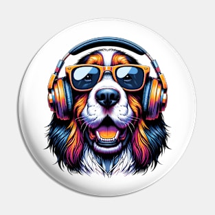 Grand Basset Griffon Vendeen Smiling DJ with Joyful Beats Pin