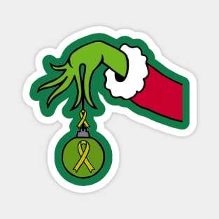 The Mean Green One Holding a Awareness Ribbon Christmas ball (Yellow) Magnet