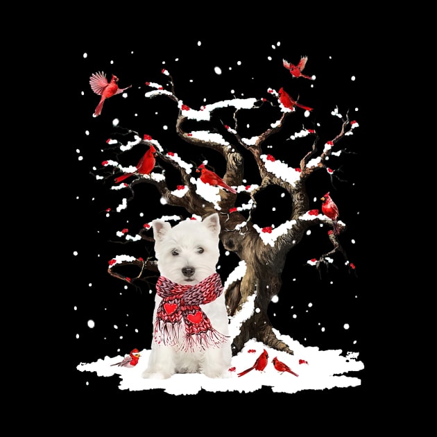 West Highland White Terrier Scarf Cardinal Snow Christmas by Benko Clarence