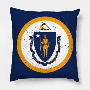 Retro Massachusetts State Flag // Vintage Massachusetts Grunge Emblem Pillow