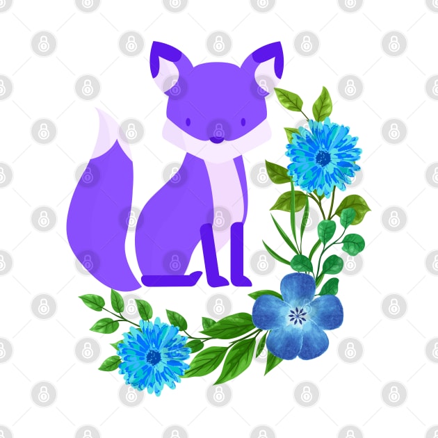 Purple fox with blue flowers by Once Upon a Find Couture 