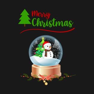 Merry Christmas Snowman in Snow Globe T-Shirt