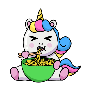 Anime Kawaii Ramen Eating Unicorn Japanese Noodles T-Shirt