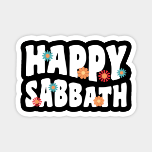 Happy Sabbath 70s Vintage Style White Text Magnet