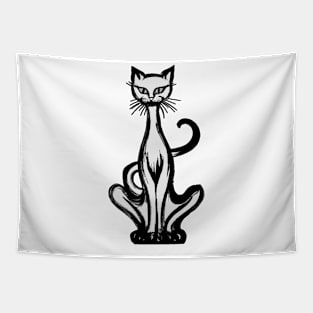 Retro 1970's Funky Groovy White Jazz Cat Cartoon Tapestry