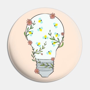 Floral Light Bulb With Fireflies Pin