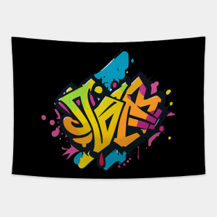 an urban t-shirt inspired by graffiti art and street culture, bold, colorful graffiti-style typography and street art elements Tapestry