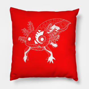 kawaii axolotl in totonac xochimilco pattern style ecopop in red Pillow