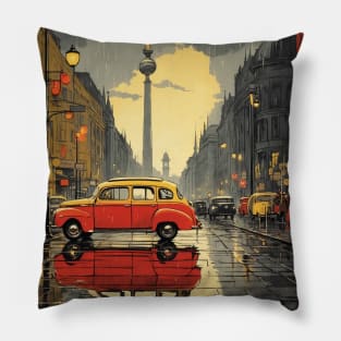 Berlin Germany Rainy Night Tourism Vintage Retro Pillow