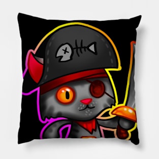 Cat pirate with outline Pillow