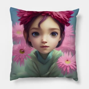 Pink Flowers in her Hair Pillow