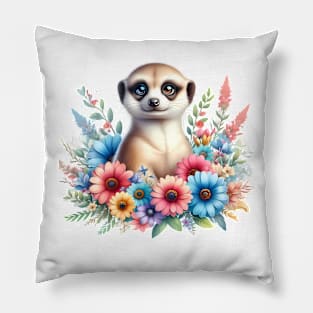 A meerkat decorated with beautiful colorful flowers. Pillow