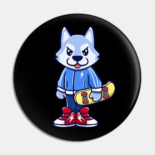 wolf holding skateboard Pin