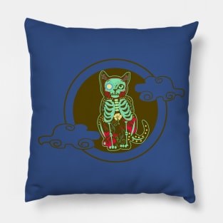 Cute Black Cat Skeleton Kitty Pet Feline Tee Pillow