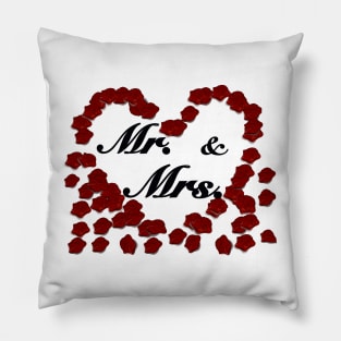 Mr and Mrs with red rose petals Pillow