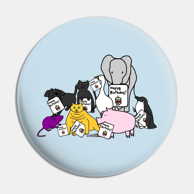 Cute Animals with Birthday Greetings Pin by ellenhenryart