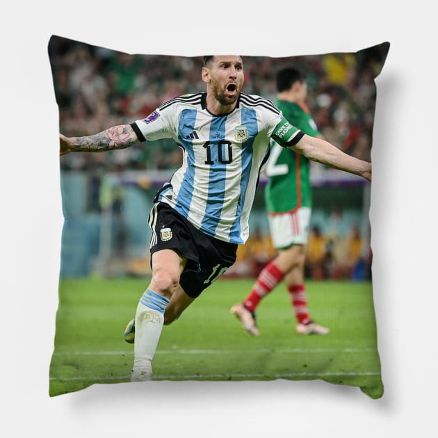 Messi Goal Against Mexico Pillow by GrizzlyPeakApparel