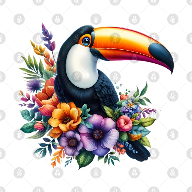 A toucan decorated with beautiful colorful flowers. by CreativeSparkzz