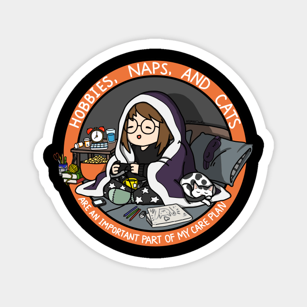 Hobbies, Naps, and Cats (Orange) Magnet by InsomniaDoodles