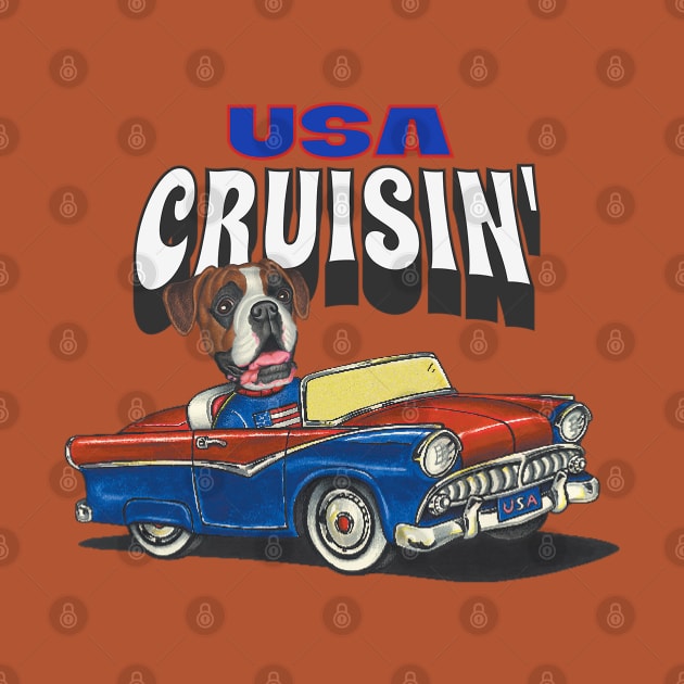 Funny and Cute Boxer dog driving a vintage classic car by Danny Gordon Art