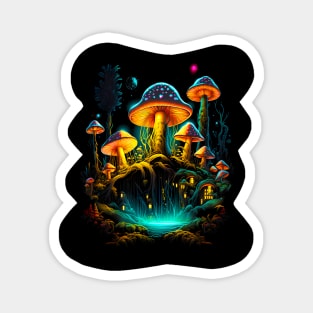 Cottagecore Psychedelic Colors Moon Mushroom Village Magnet