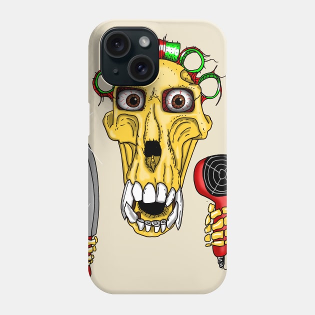 A baboon skull with curlers and hairdryer Phone Case by Johanmalm