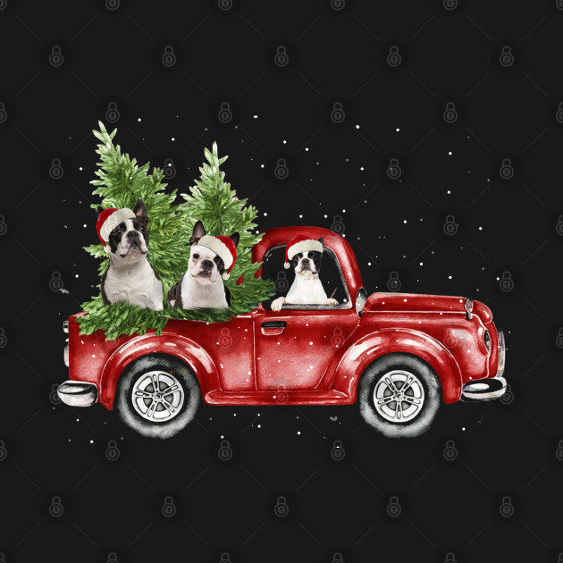 Discover Cute Boston Terrier On Red Car Merry Christmas - Boston Terrier Christmas - T-Shirt