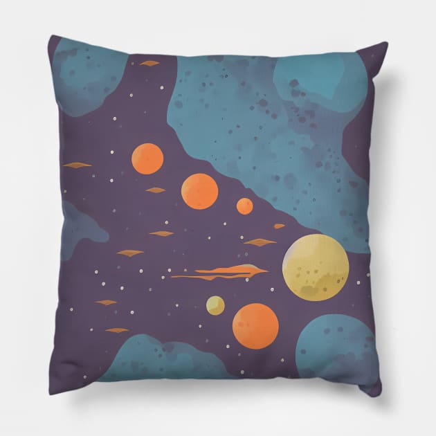 Celestial Stars, planets and Nebulas - Space Retro style Pillow by Artilize