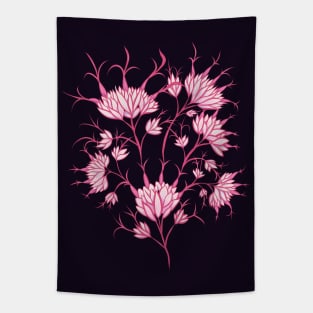 Pink Flowers On Dark Purple Decorative Floral Tapestry