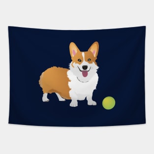 Corgi Dog with a Green Ball Tapestry