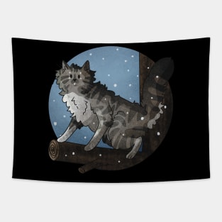 Grey Norwegian Forest Cat Climbing a Tree Tapestry