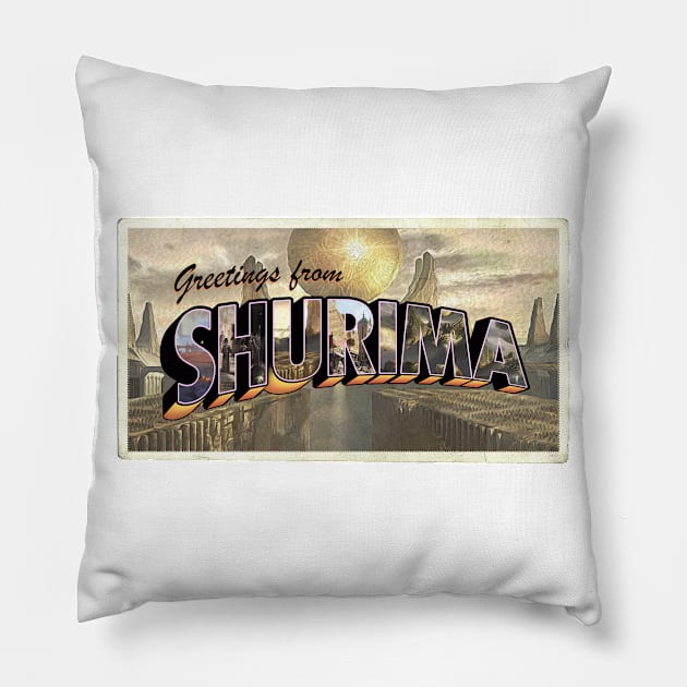 Greetings from shurima vintage Pillow by Scrapyardigan