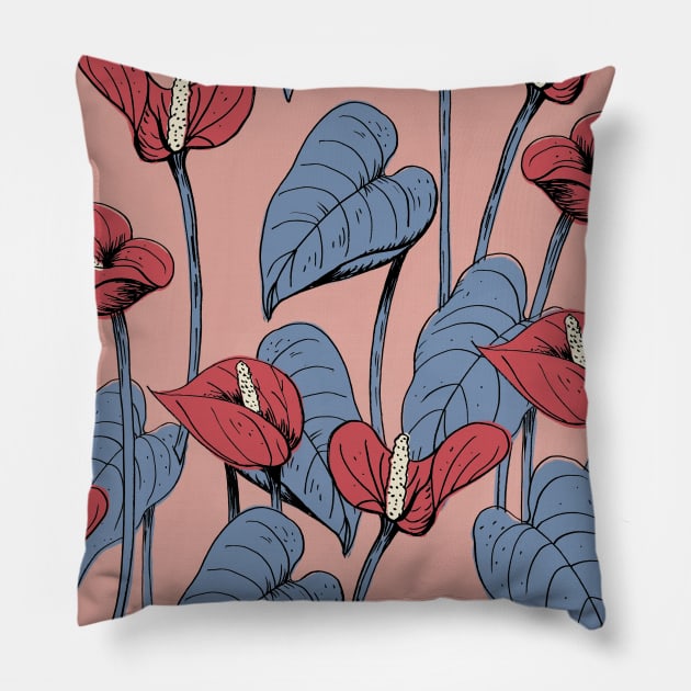 Anthurium Flowers Pillow by SWON Design