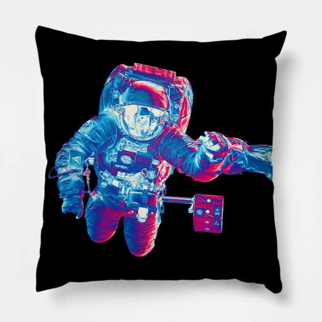 NASA Astronaut in Blue, Pink and White Colors Pillow by The Black Panther