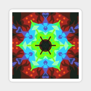 Retro Mandala Flower Red Blue and Green Magnet