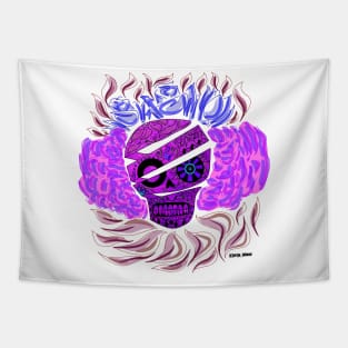 neon floral calavera ecopop Tapestry