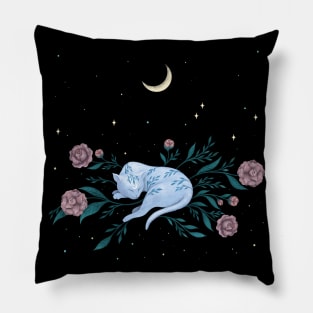 Cat Dreaming of Moon Pillow