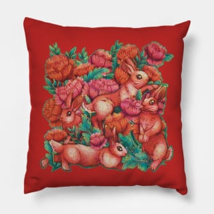 Year of the Rabbit - Lucky Rabbits & Peonies - Lunar New Year 2023 Pillow